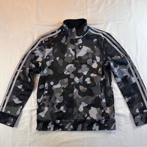 Adidas Track Jacket Youth Size M 10-12 Full Zip Black Camo 3 Stripe Sports - 443